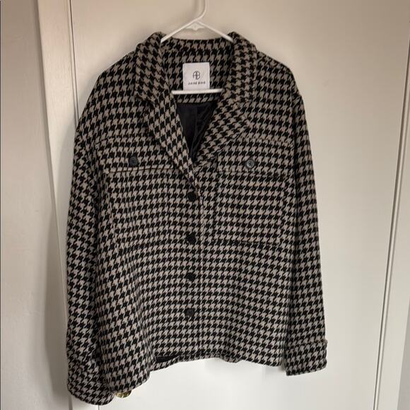 Anine Bing Flynn Houndstooth Jacket Black White Brown Blazer Shacket - Picture 5 of 8